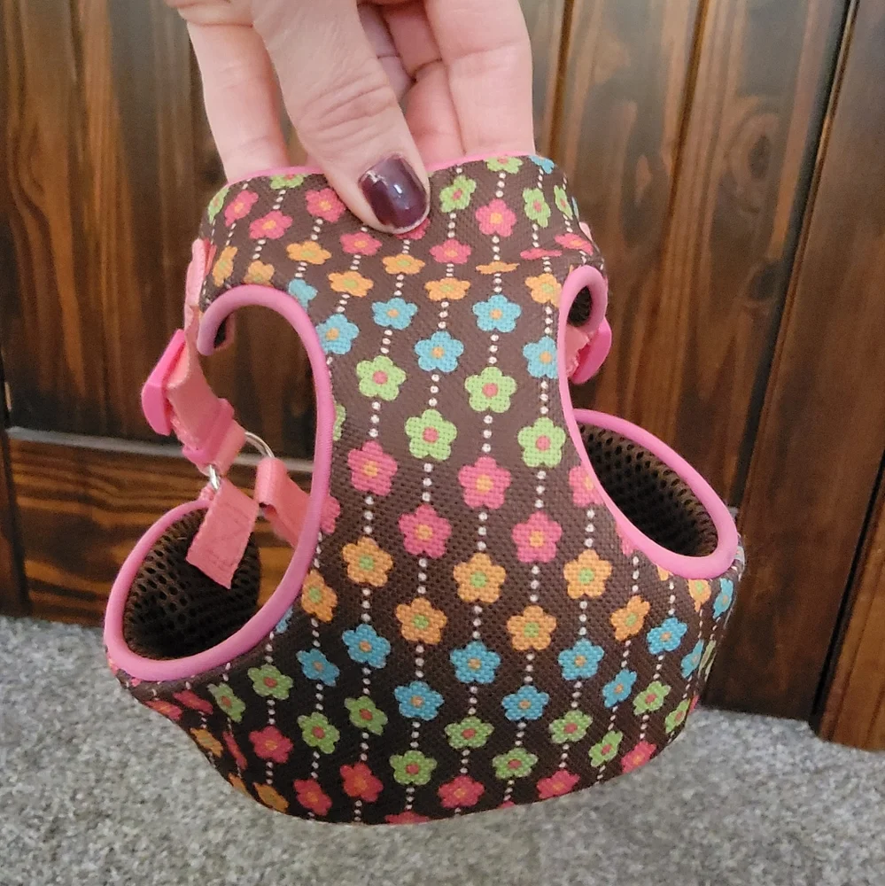 Pink and Brown Floral Small Dog Harness